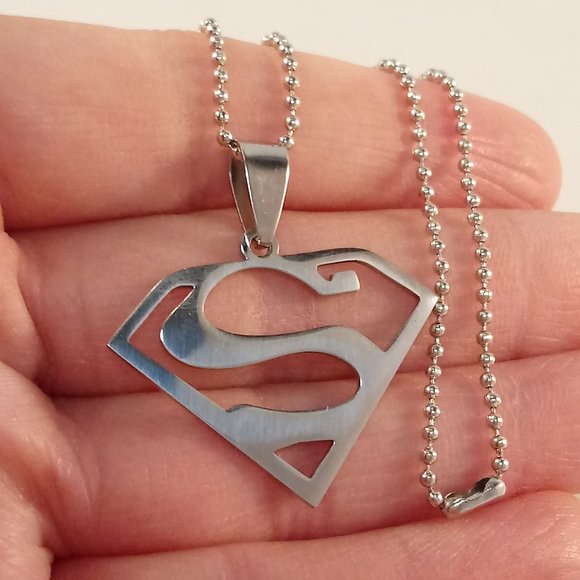 Other - Mens Silver Superman Symbol Super Hero Stainless Steel Chain Necklace 24" Gift